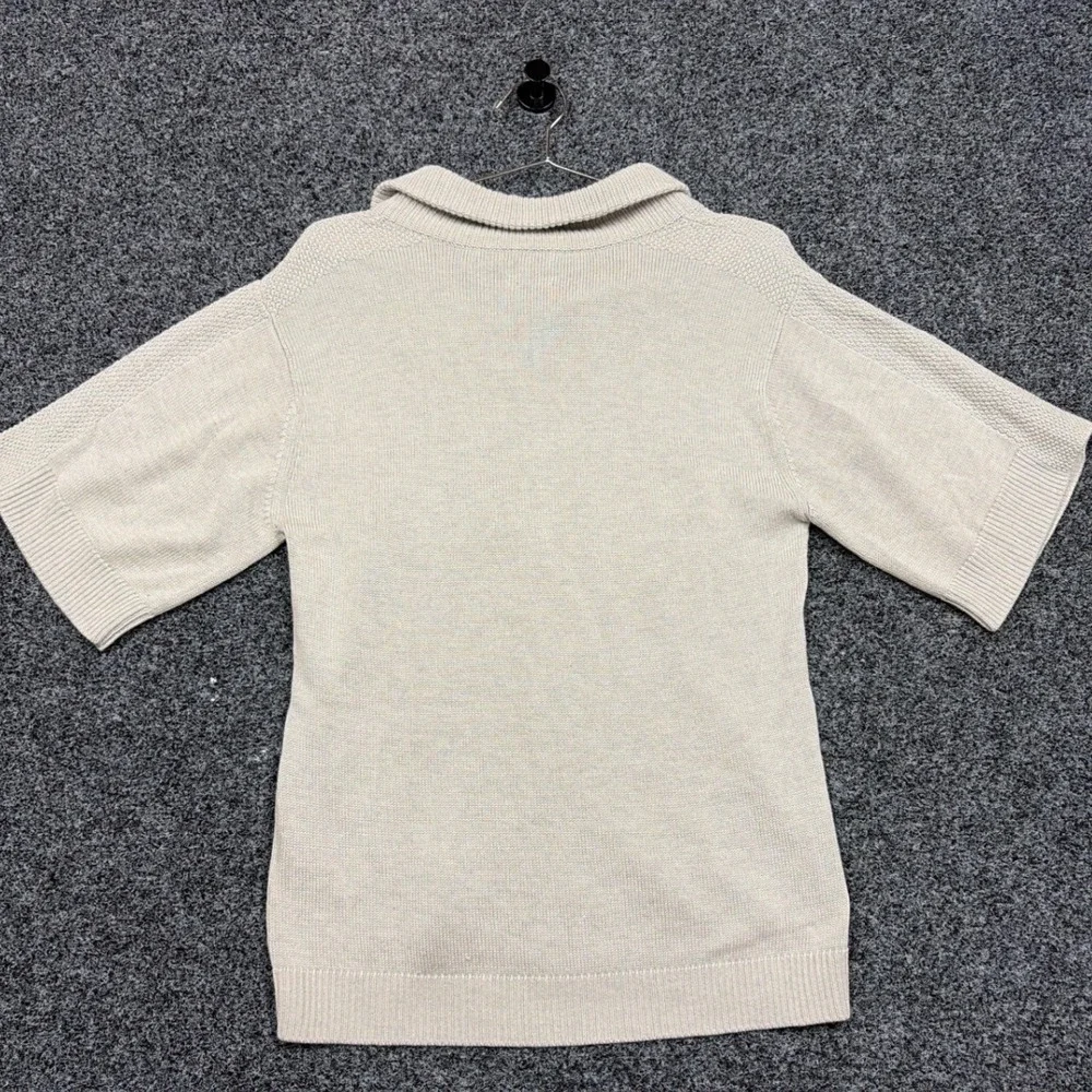 Peter Millar Sweater Womens L Beige Silk Cashmere Knit Polo Short Sleeve Luxury